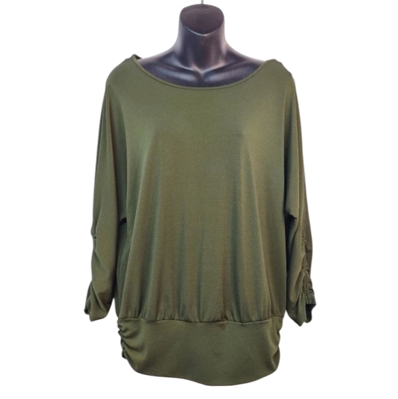Apt. 9 Women's Green Ruched Sleeve Top Blouse Size L - Picture 1 of 12